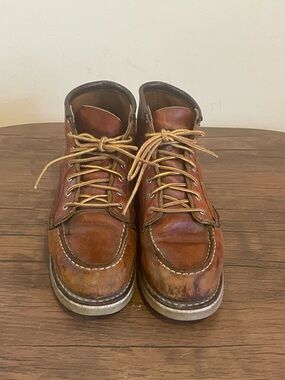 Red Wing Heritage Chestnut Brown Leather Moc Toe Boots with Tan Laces Mens 6.5